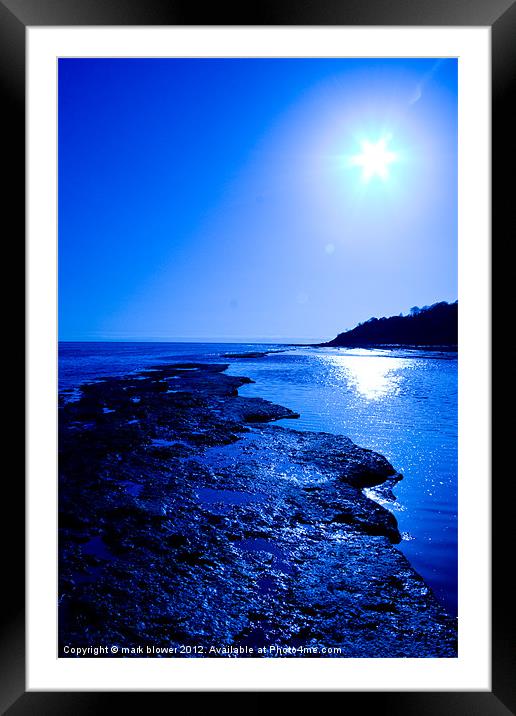 Lyme Regis beach in blue. Framed Mounted Print by mark blower