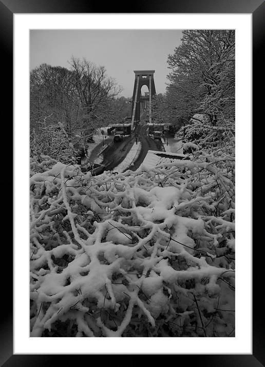 Clifton suspension  bridge in the snow Bristol Framed Mounted Print by mark blower