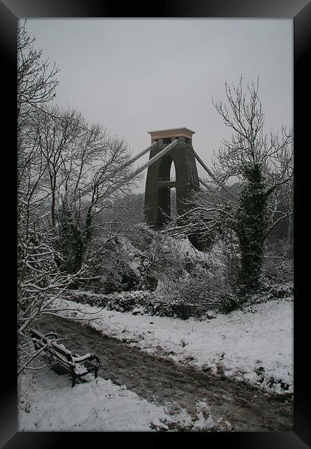 clifton suspension bridge in snow Framed Print by mark blower