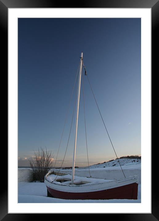 Snowy Sailing Boat Framed Mounted Print by Steve Wilson