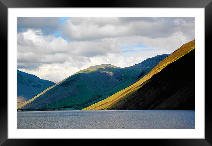 Lingmell and The Screes descend into Wastwater. Framed Mounted Print by Kleve 