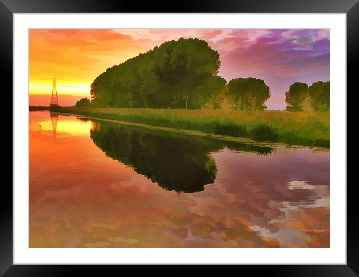 Sunset  on the Fens. Framed Mounted Print by Kleve 