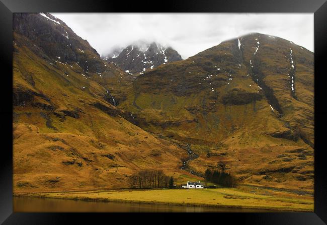 Glencoe Cottage in the Mountains Framed Print by Jacqi Elmslie