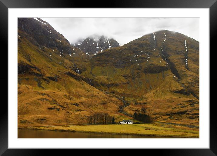 Glencoe Cottage in the Mountains Framed Mounted Print by Jacqi Elmslie