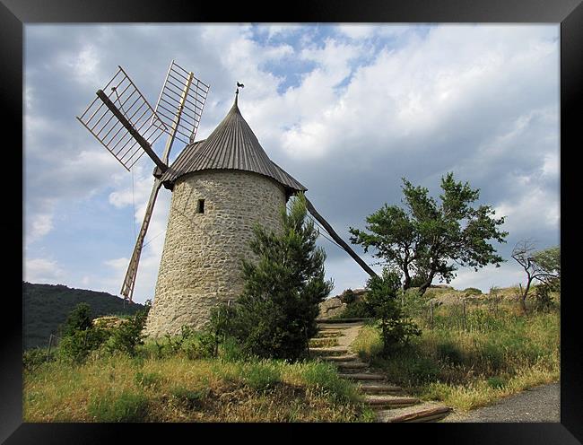 Old Windmill at Cucugnan, France Framed Print by Jacqi Elmslie