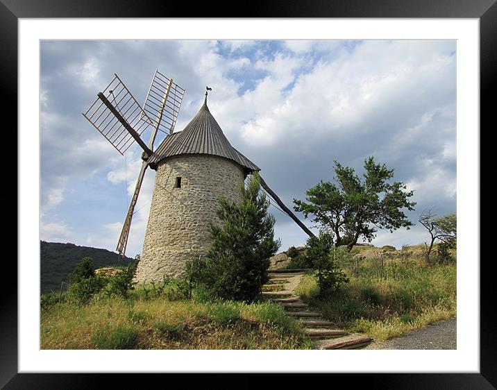 Old Windmill at Cucugnan, France Framed Mounted Print by Jacqi Elmslie