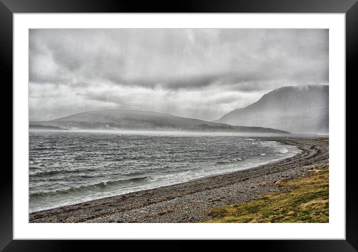First Snowstorm of the Winter Over Ardmair Bay Framed Mounted Print by Jacqi Elmslie