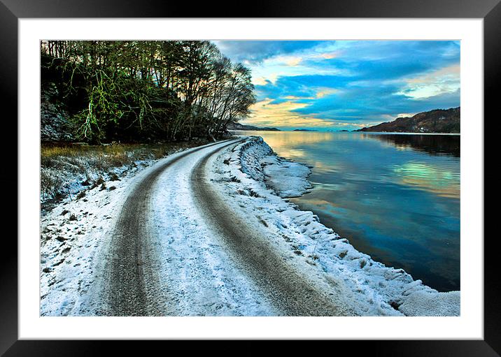 A Drive By The Loch, At Sunset. Framed Mounted Print by Jim kernan