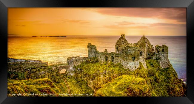 Majestic Dunluce Castle at Sunset Framed Print by David McFarland
