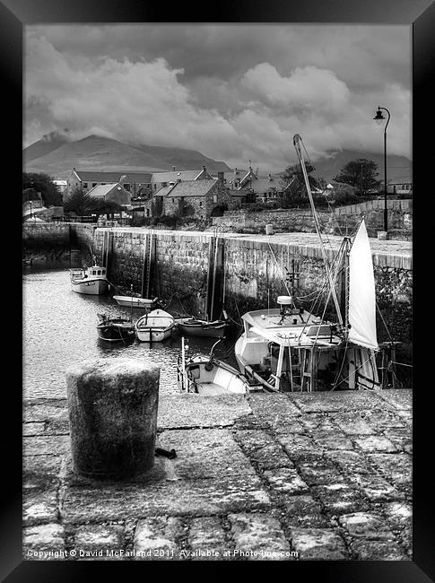 Sheltering in Annalong Harbour Framed Print by David McFarland