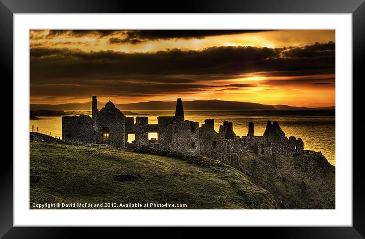 Sunset over majestic Dunluce Castle Framed Mounted Print by David McFarland