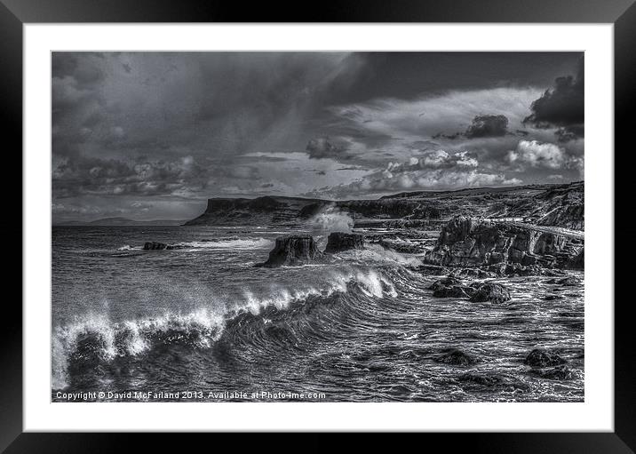 Ballycastle waves (mono) Framed Mounted Print by David McFarland