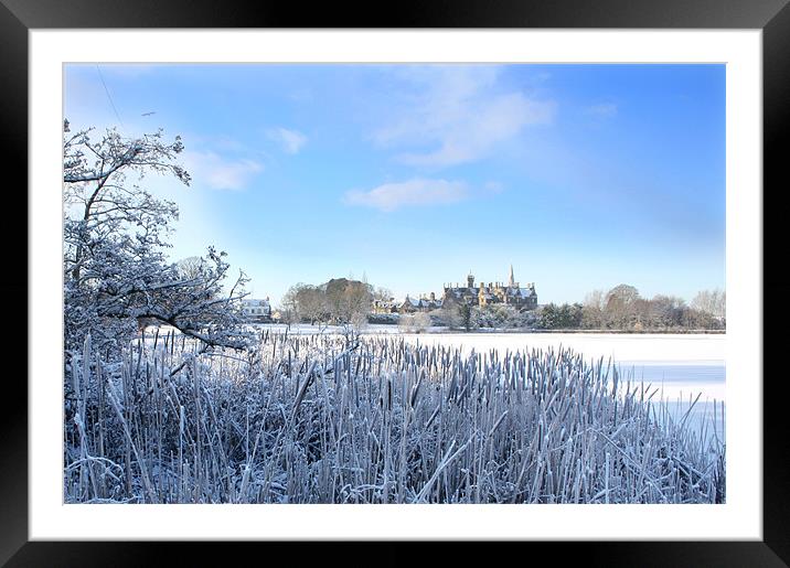 Lurgan Castle and lake frozen, County Armagh Framed Mounted Print by David McFarland