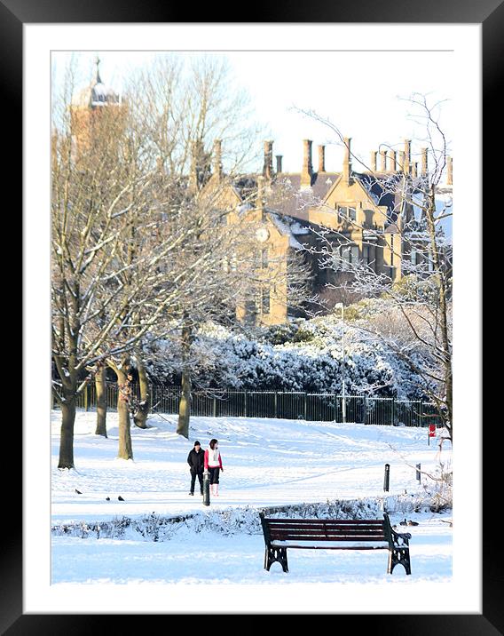 Lurgan Castle and lake frozen, County Armagh Framed Mounted Print by David McFarland