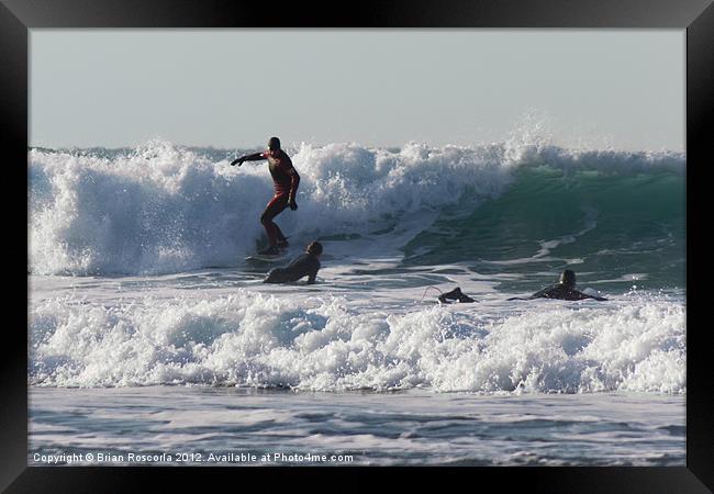 Surfers at Porthtowan Cornwall Framed Print by Brian Roscorla