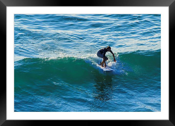 Surfer Chapple Porth Cornwall Framed Mounted Print by Brian Roscorla