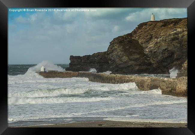 Portreath Harbour Breakwater Framed Print by Brian Roscorla