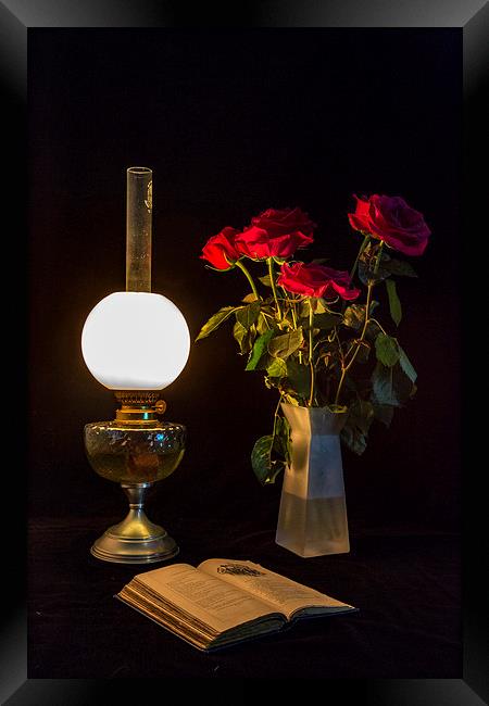 Reading by oil lamp Framed Print by Brian Roscorla