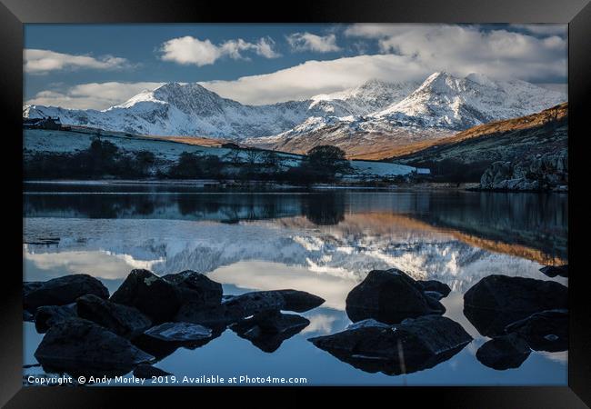 Mirrored Mountains Framed Print by Andy Morley