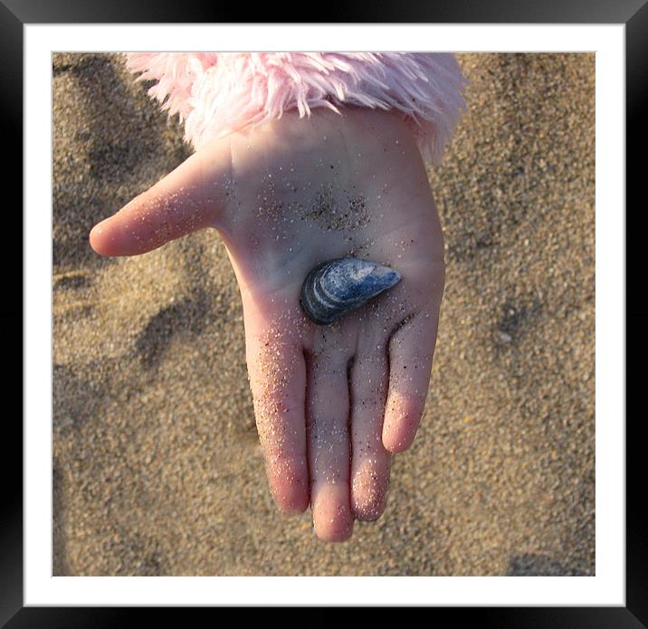 Child's Hand Holding a Shell Framed Mounted Print by C.C Photography