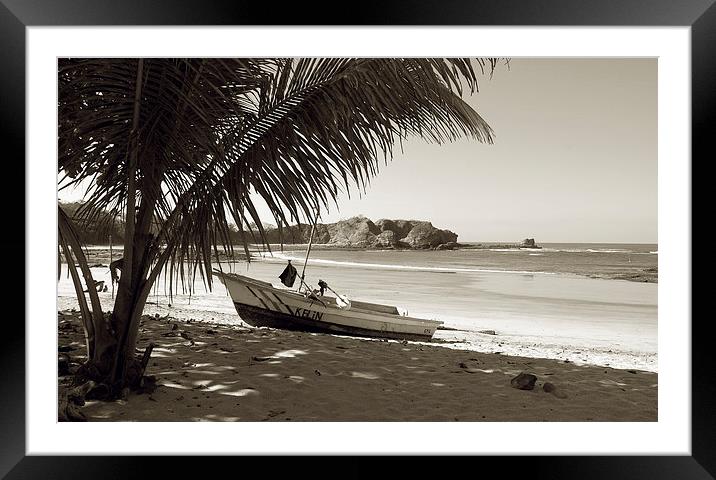 Tritone Boat in Shade on Beach Framed Mounted Print by james balzano, jr.