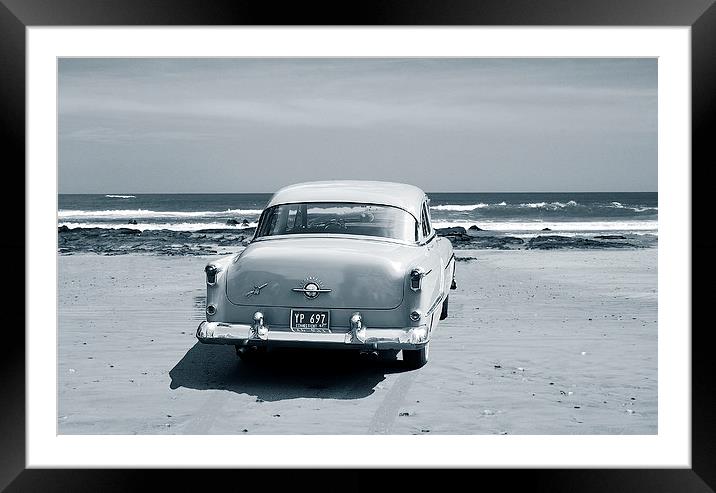 Car on Beach Duotone Framed Mounted Print by james balzano, jr.
