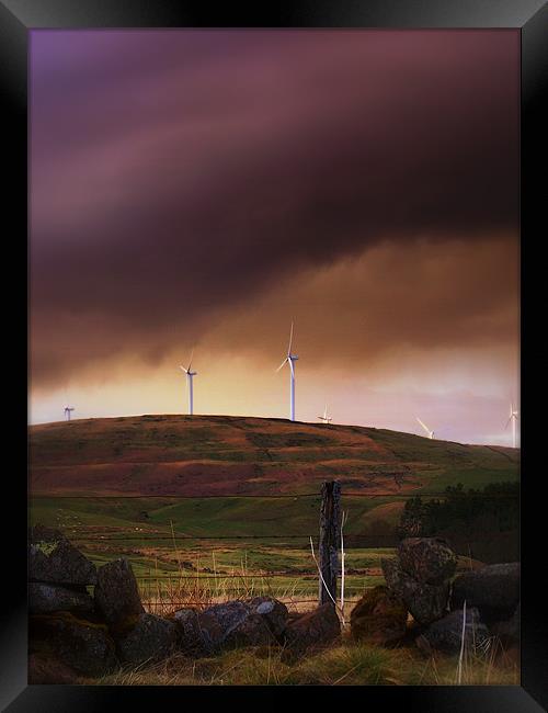 Storm Clouds Over Wind Farm. Framed Print by Aj’s Images