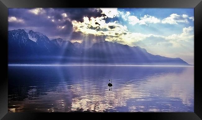 Sunbeams Over Lake Geneva, Switzerland. Framed Print by Aj’s Images