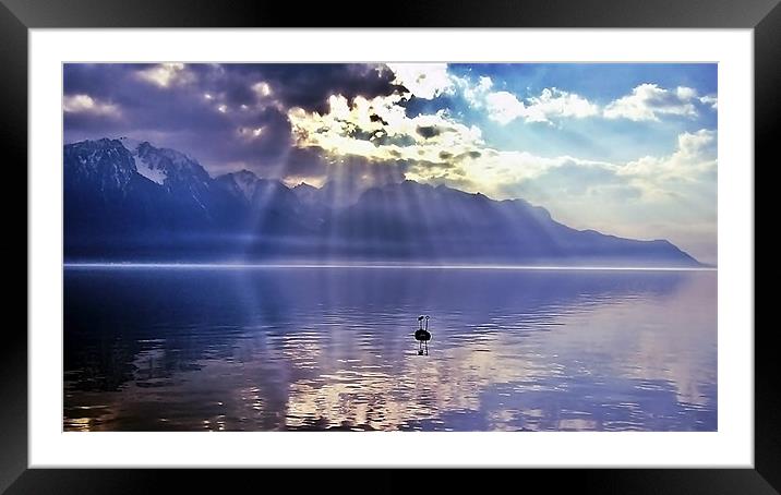 Sunbeams Over Lake Geneva, Switzerland. Framed Mounted Print by Aj’s Images