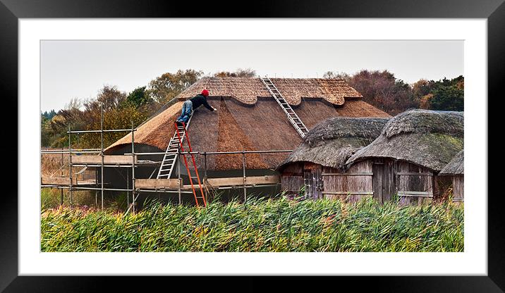 Thatching a boat house at Hickling Framed Mounted Print by Stephen Mole