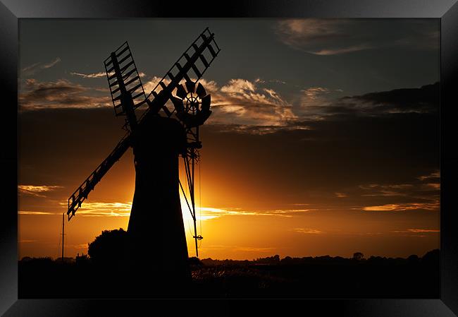 Sunsets behind Thurne Mill Framed Print by Stephen Mole