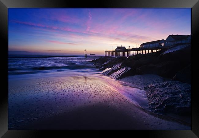 Blue dawn over Southwold Pier Framed Print by Stephen Mole