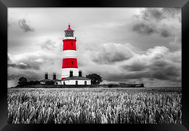 Happisburgh Lighthouse in Red Framed Print by Stephen Mole
