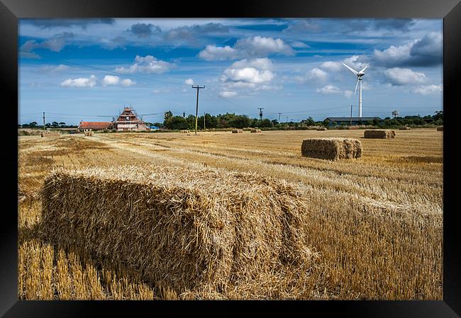 Straw bales and wind turbine Framed Print by Stephen Mole
