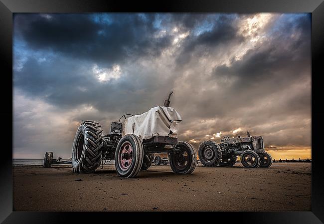 Two tractors on Overstrand Beach Framed Print by Stephen Mole