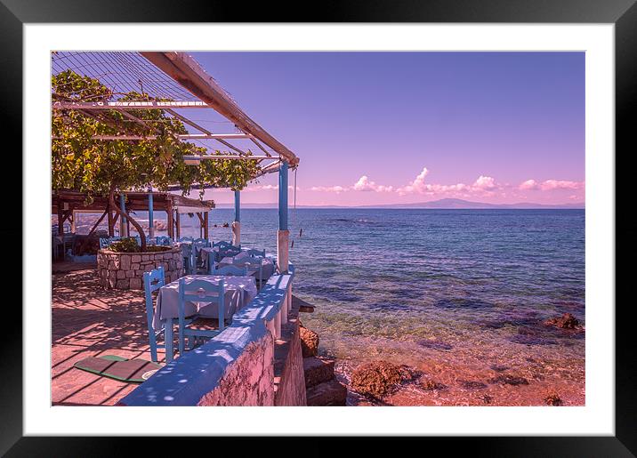 Taverna ovelooking the sea Framed Mounted Print by Stephen Mole
