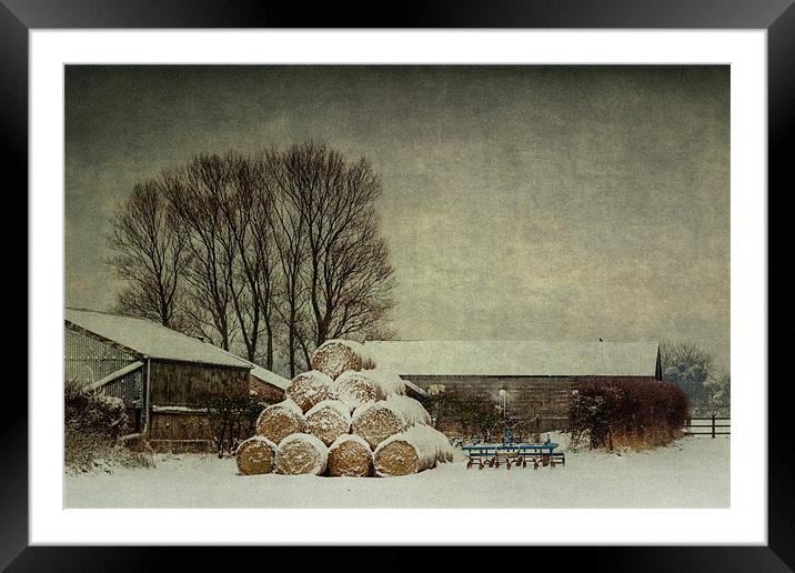 Hay bales in the snow Framed Mounted Print by Stephen Mole