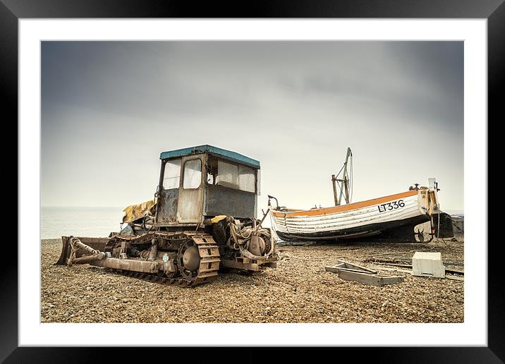 Aldeburgh Tractor and Boat Framed Mounted Print by Stephen Mole