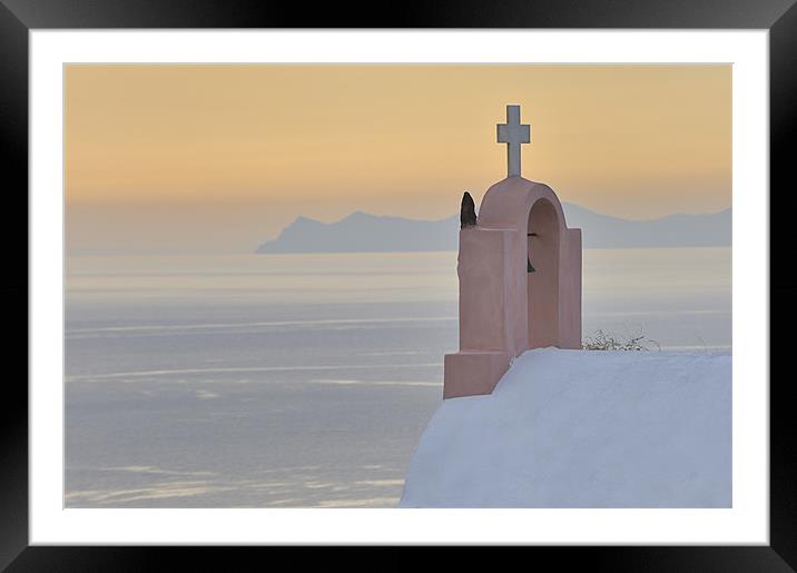 A cross in Thira, Santorini Framed Mounted Print by Stephen Mole
