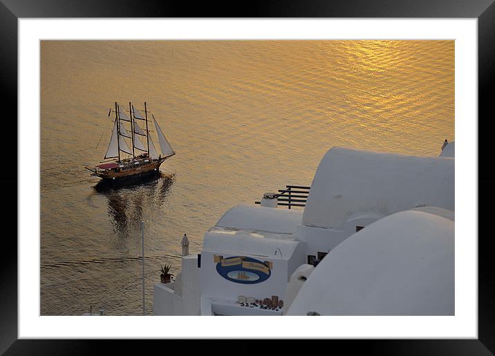 Tall ship from Thira, Santorini Framed Mounted Print by Stephen Mole