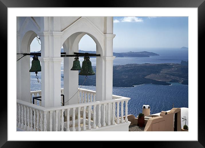 Bell tower in Thira, Santorini Framed Mounted Print by Stephen Mole