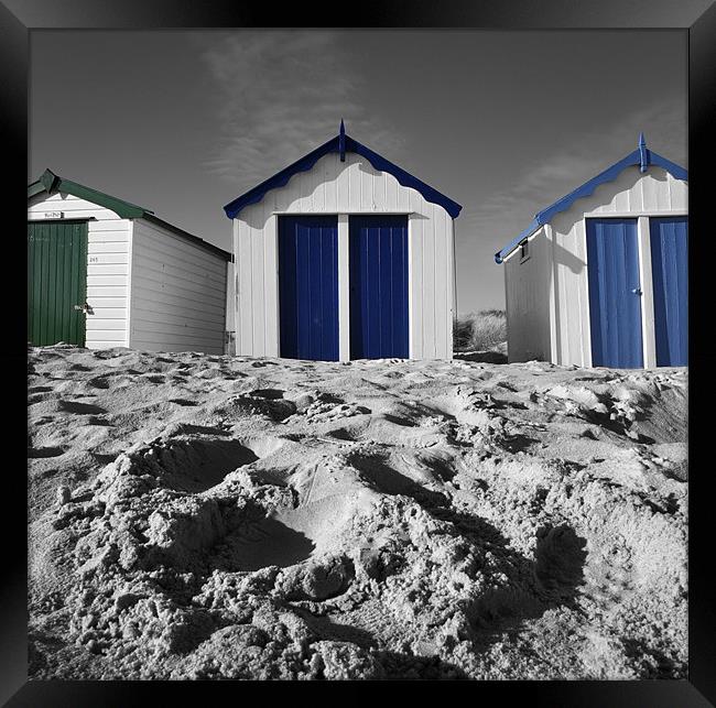 Blue and green beach huts Framed Print by Stephen Mole