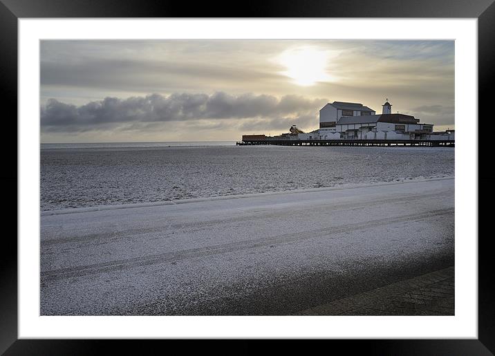 Brittania Pier in Snow Framed Mounted Print by Stephen Mole