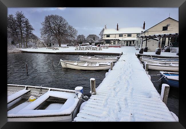 Jetty in the snow Framed Print by Stephen Mole