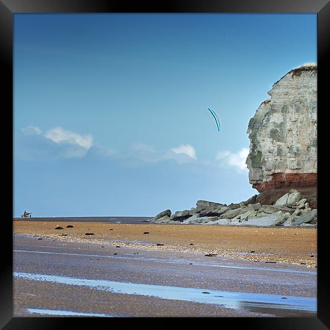 Beach Wind surfer on beach by cliffs Framed Print by Stephen Mole