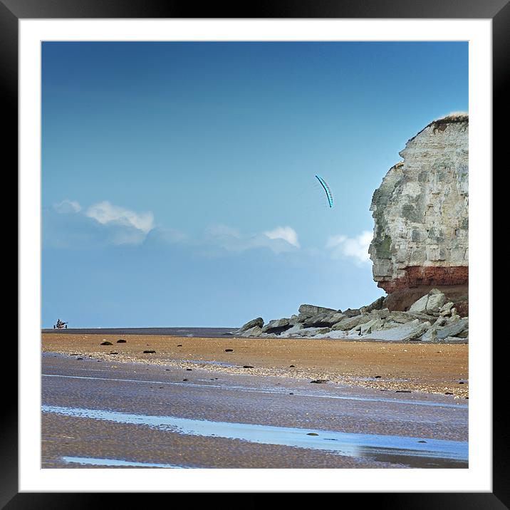 Beach Wind surfer on beach by cliffs Framed Mounted Print by Stephen Mole