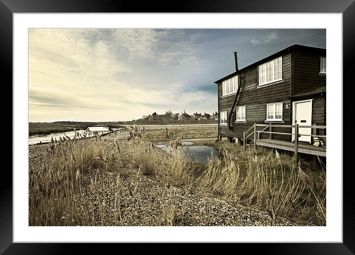 Black wooden house overlooking a stream Framed Mounted Print by Stephen Mole