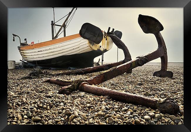 Two anchors on Aldeburgh Beach Framed Print by Stephen Mole