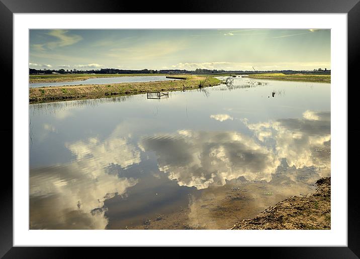 Cloud reflections on the River Thurne Framed Mounted Print by Stephen Mole