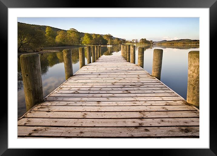 Jetty at Coniston Water with Yacht in Background Framed Mounted Print by Stephen Mole